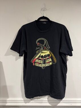 Saylor Jerry Black Graphic Tee - "Love Thy Neighbor" Bell Design